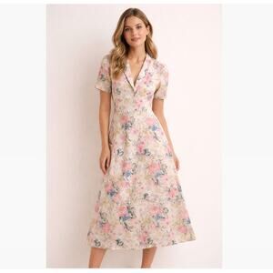 Miss Kelly 1999 White Pink Crochet Lace Eyelet Dress Floral Size Large